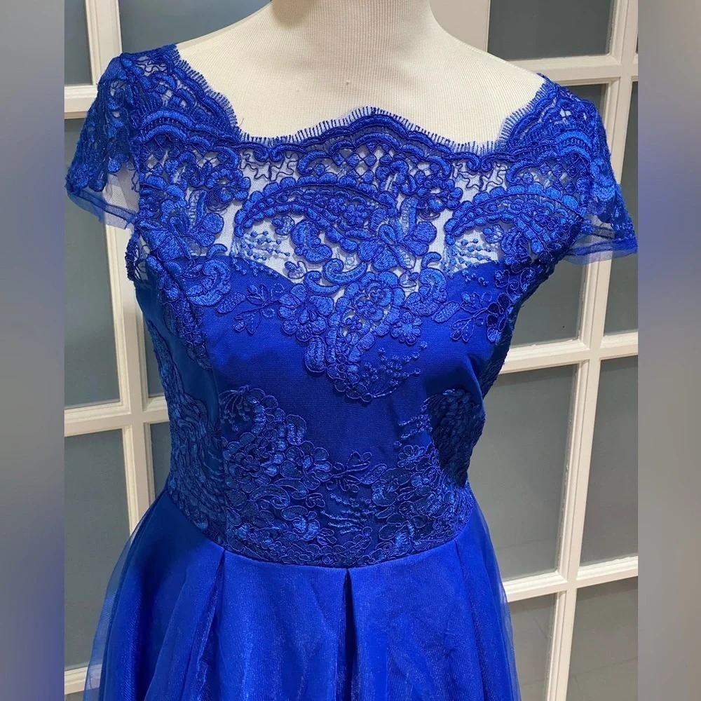NWOT Royal Blue Girl's Flare Hi-Lo Pageant Dress Size S/M